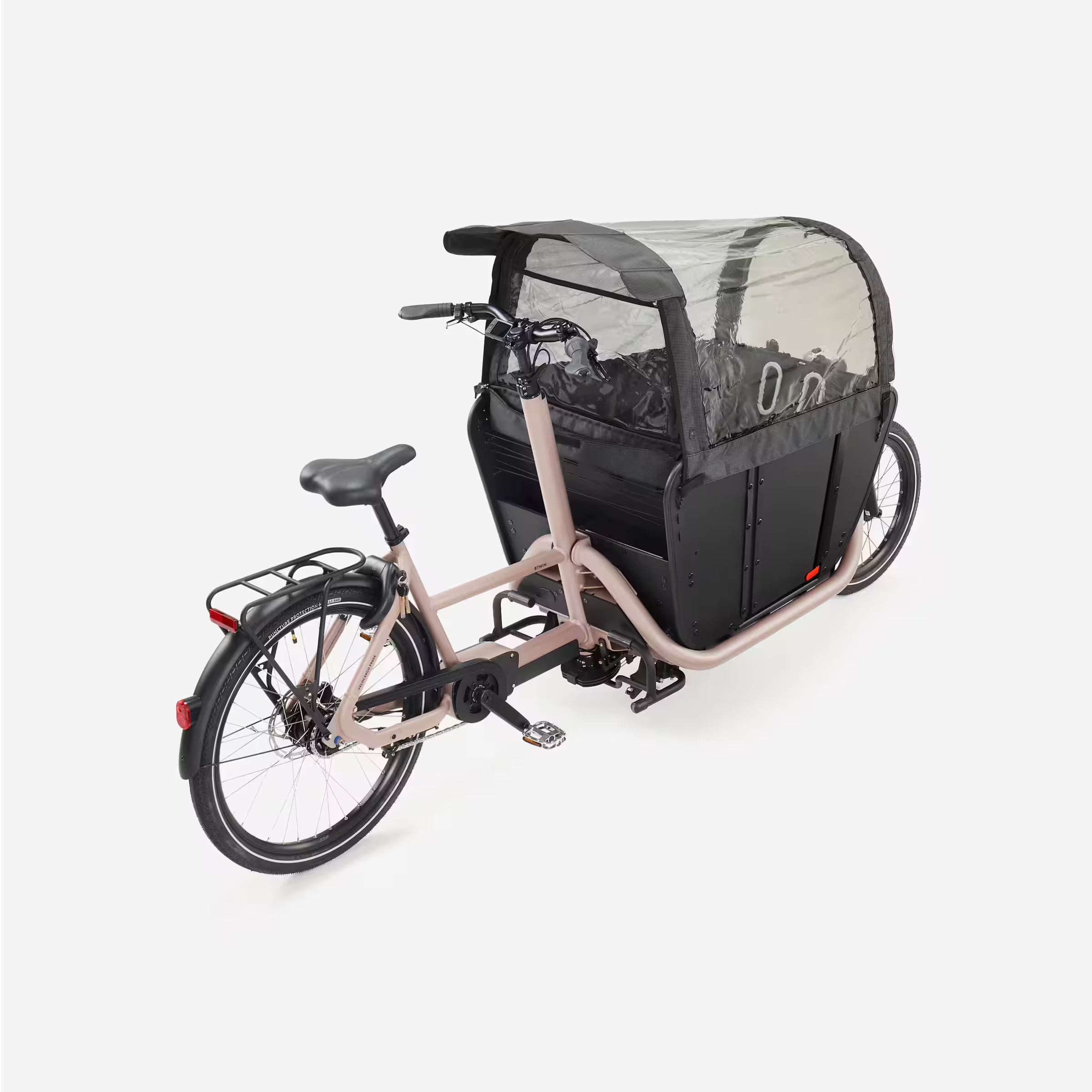 BTWIN F900E – Vélo cargo électrique biporteur famille (taupe)