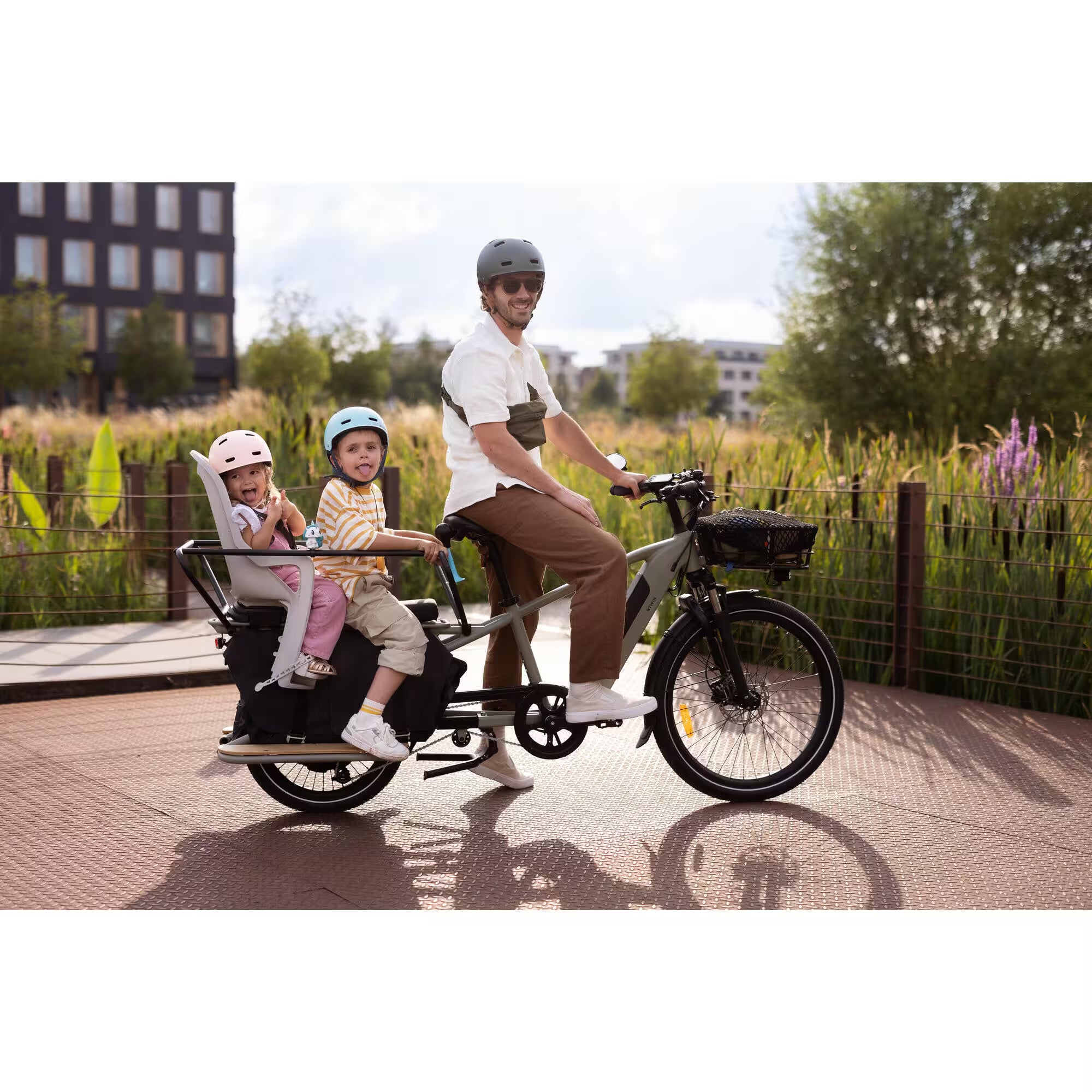 BTWIN R500E – Vélo Cargo Électrique Longtail (Vert Sauge)