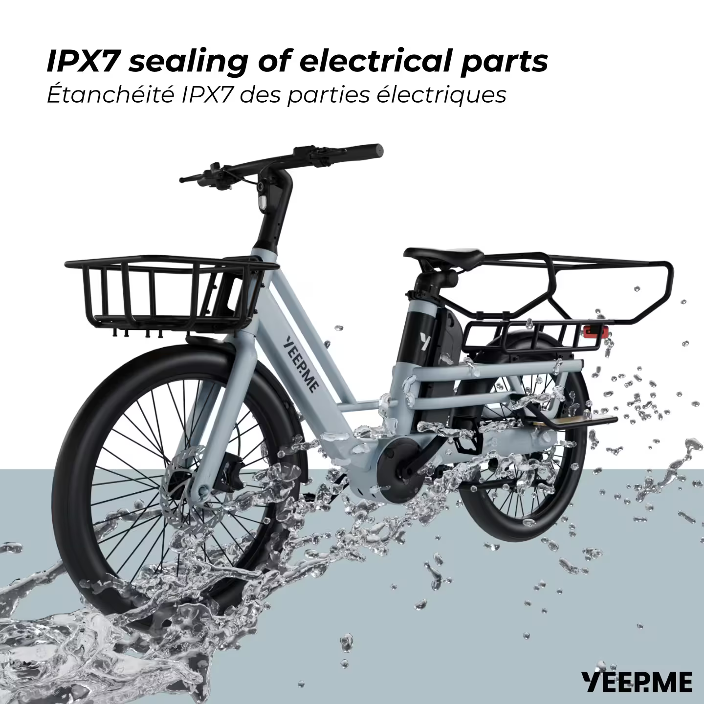 YEEP.ME DAY CARGO – Vélo cargo électrique Longtail (bleu gris)