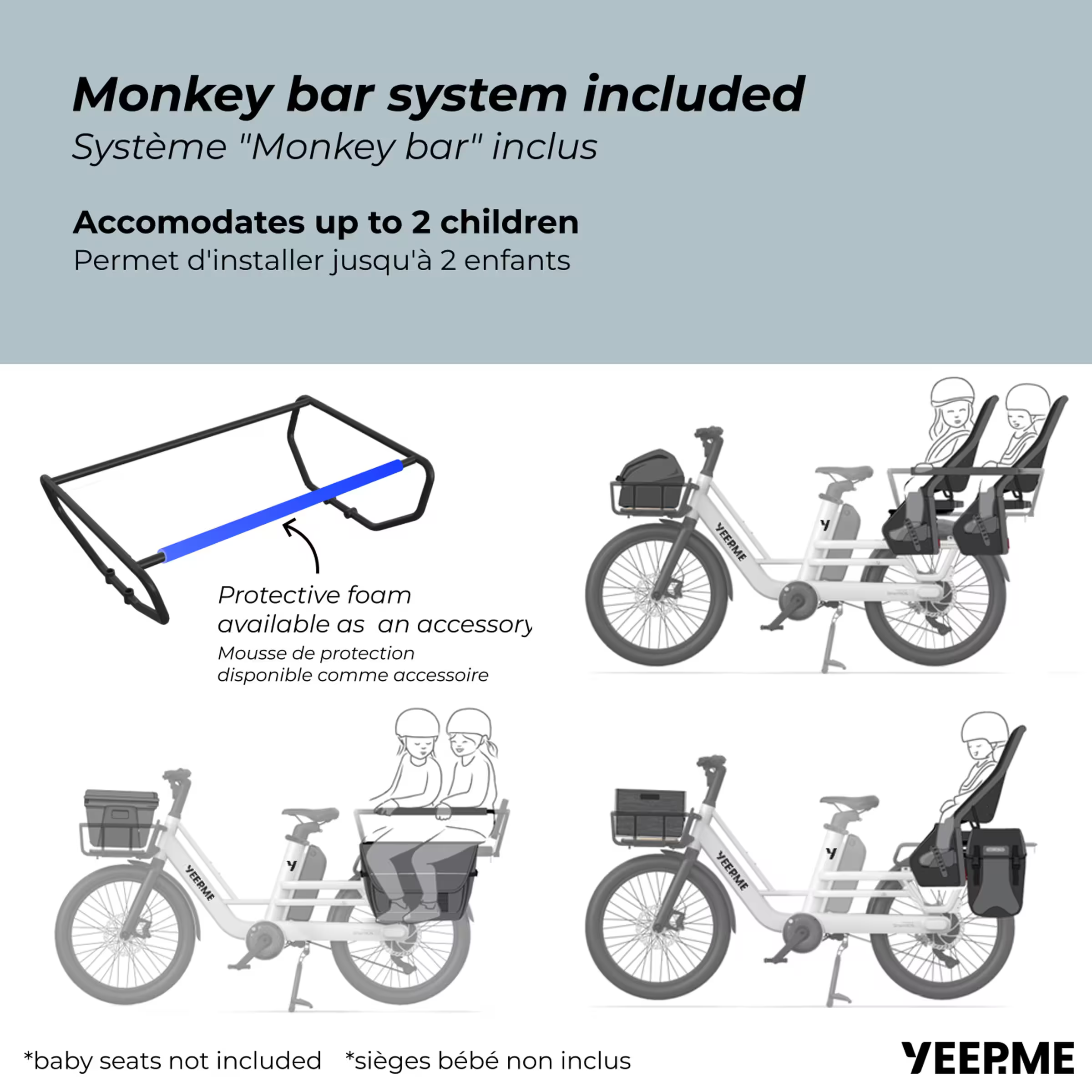 YEEP.ME DAY CARGO – Vélo cargo électrique Longtail (bleu gris)